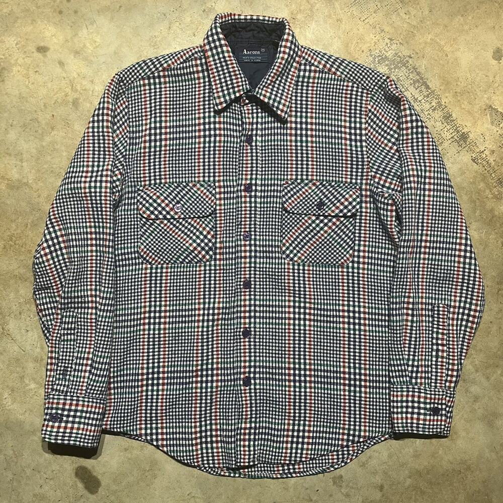 Vintage 70s Aarons Navy/White Plaid Wool Flannel Shirt